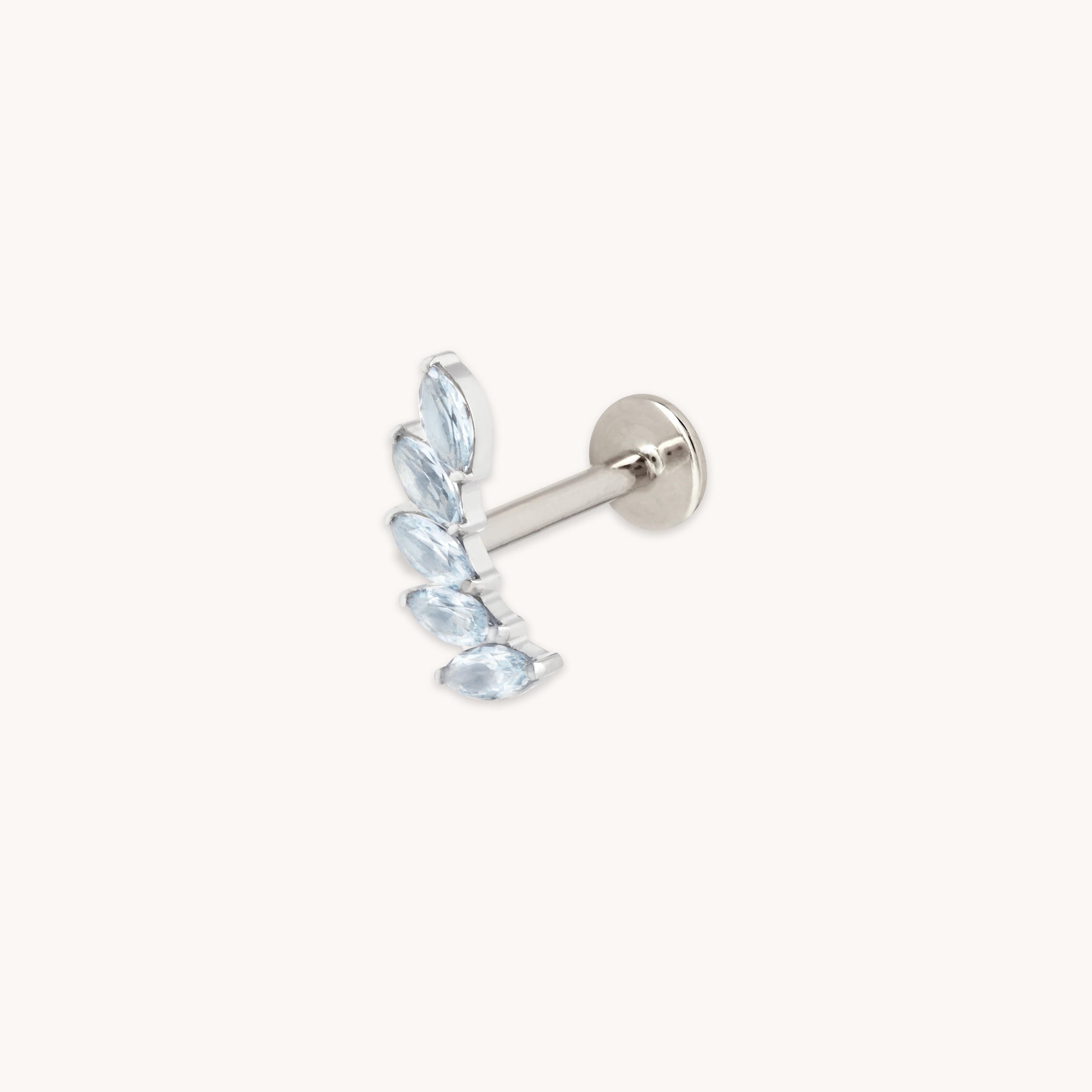 Blue Crystal Fan Titanium Piercing Stud in Platinum