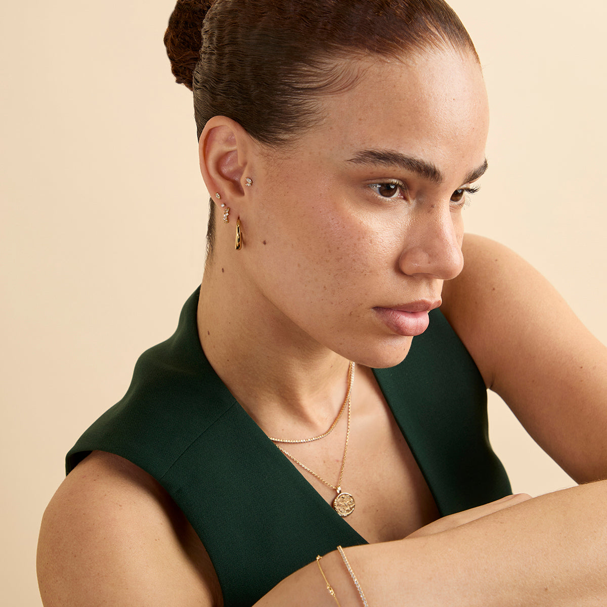 Yellow Crystal Titanium Piercing Stud in Gold