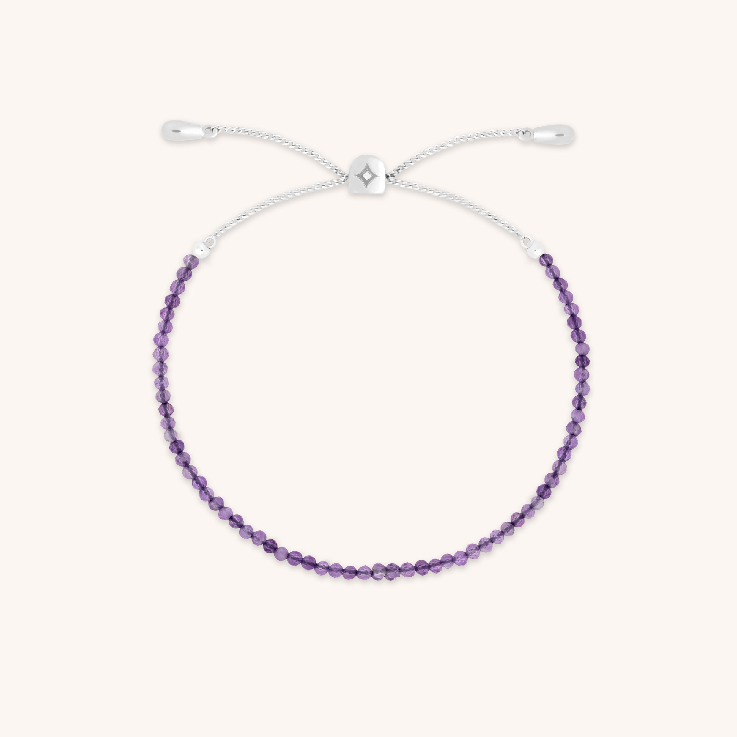 Amethyst February Beaded Bracelet in Solid White Gold