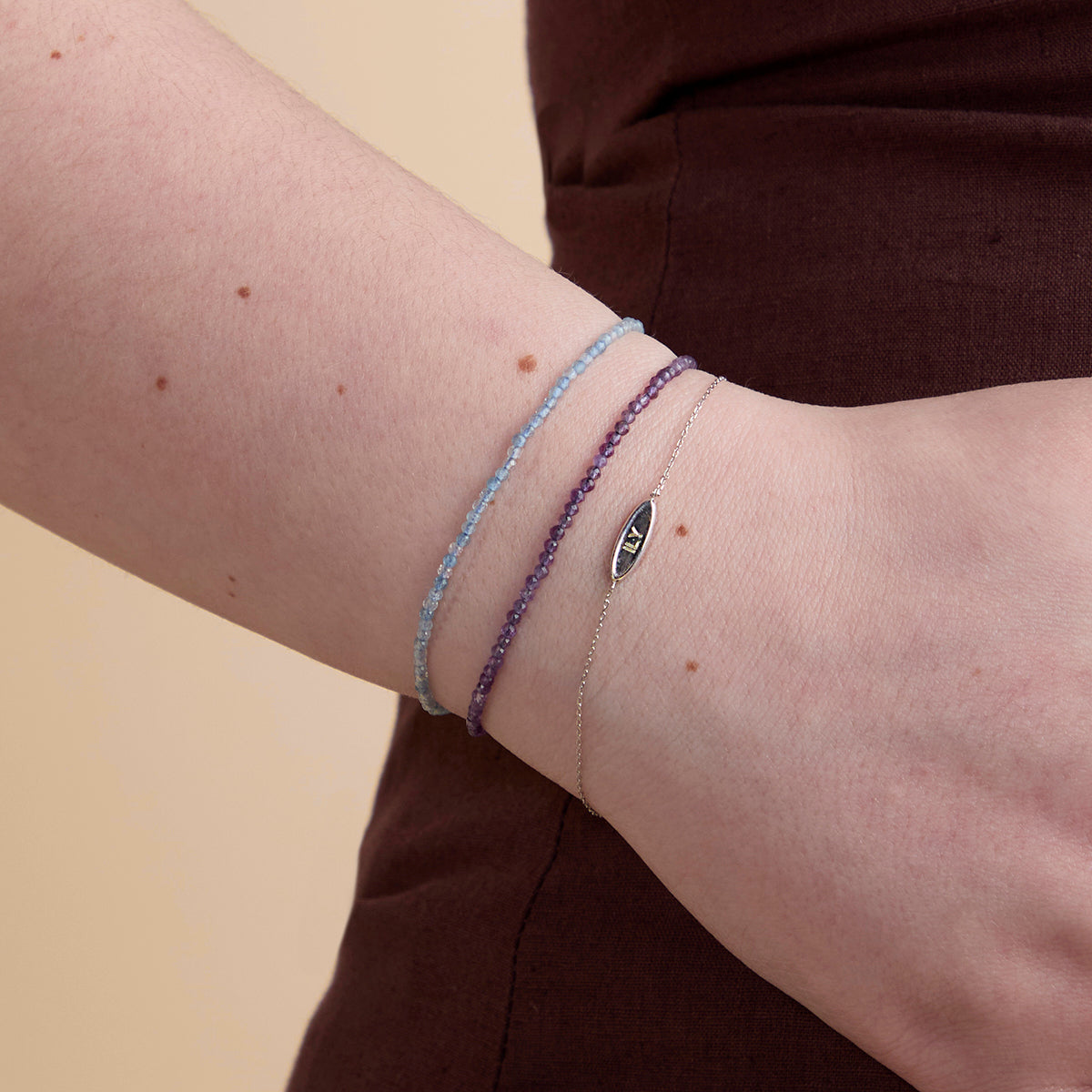 Aquamarine March Beaded Bracelet in Solid White Gold