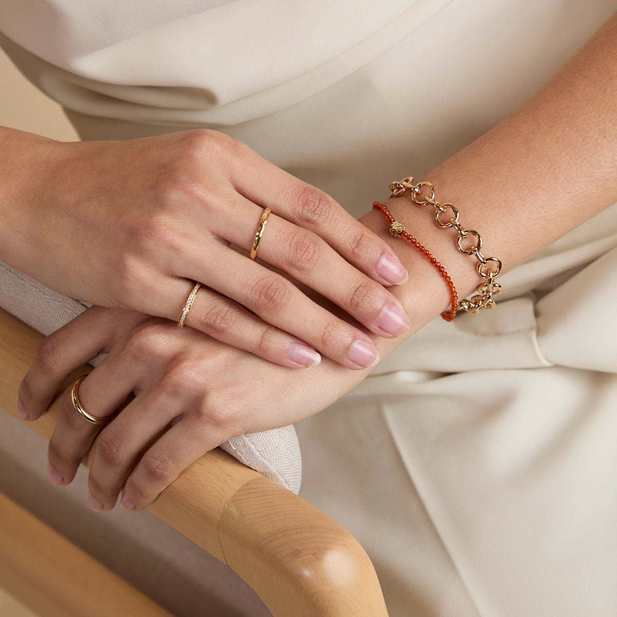 Carnelian July Beaded Bracelet in Solid Gold-Astrid & Miyu