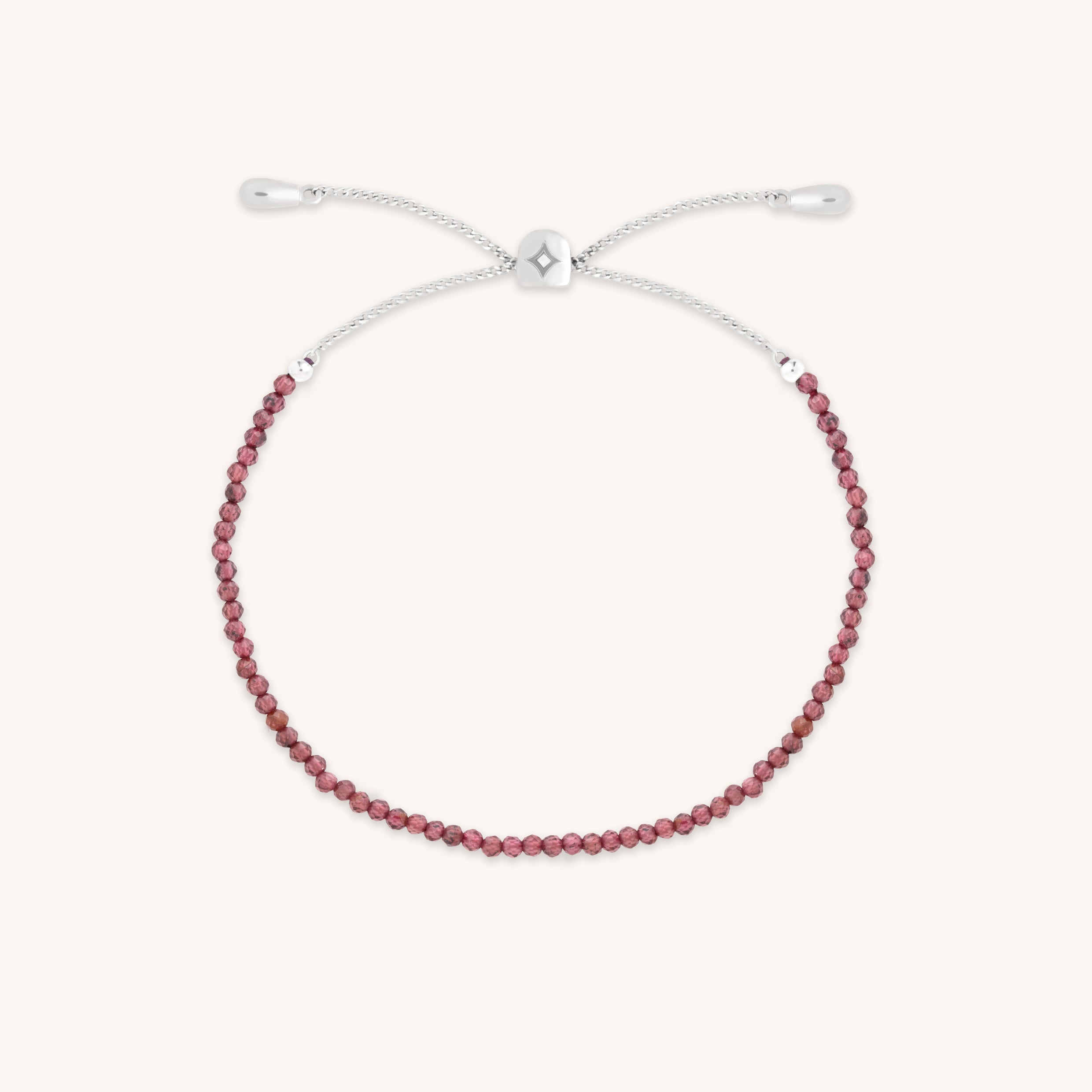 Garnet January Beaded Bracelet in Solid White Gold