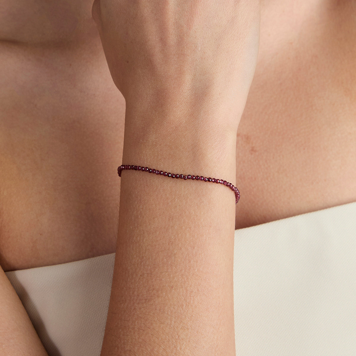 Garnet January Beaded Bracelet in Solid White Gold