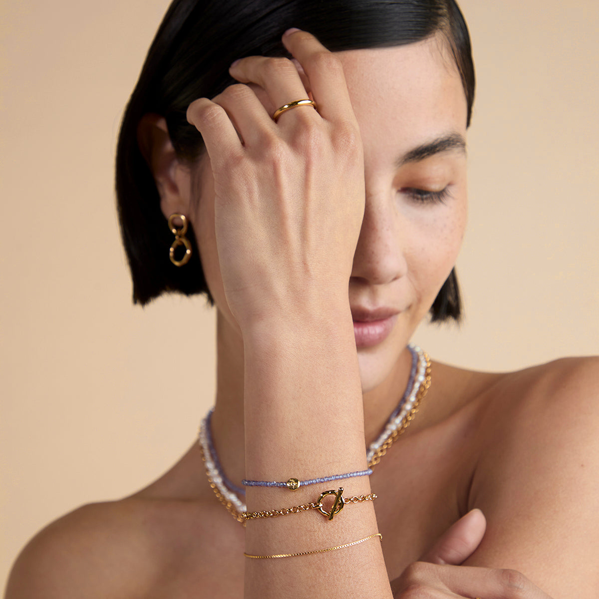 Tanzanite December Beaded Bracelet in Solid Gold