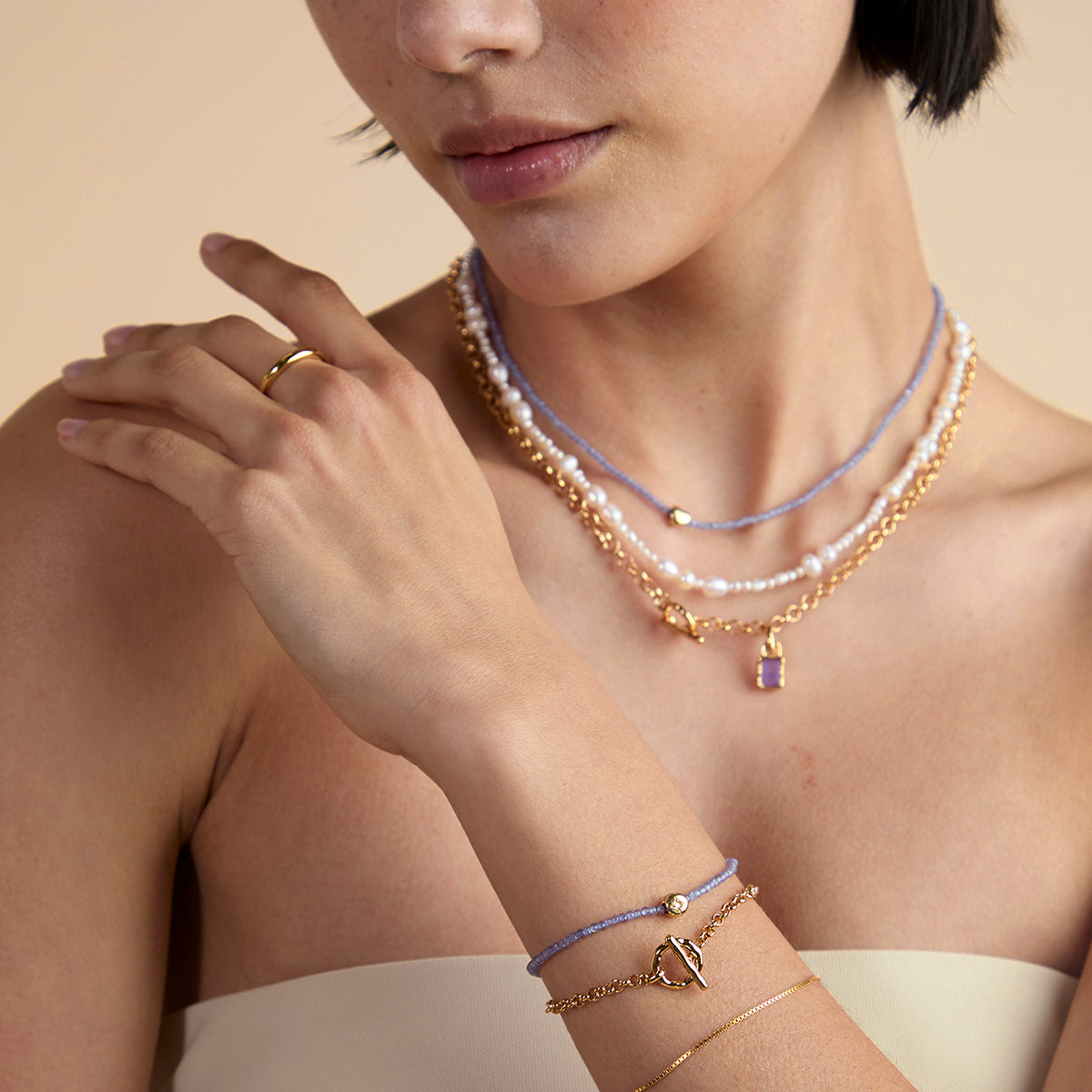 Tanzanite December Beaded Bracelet in Solid Gold