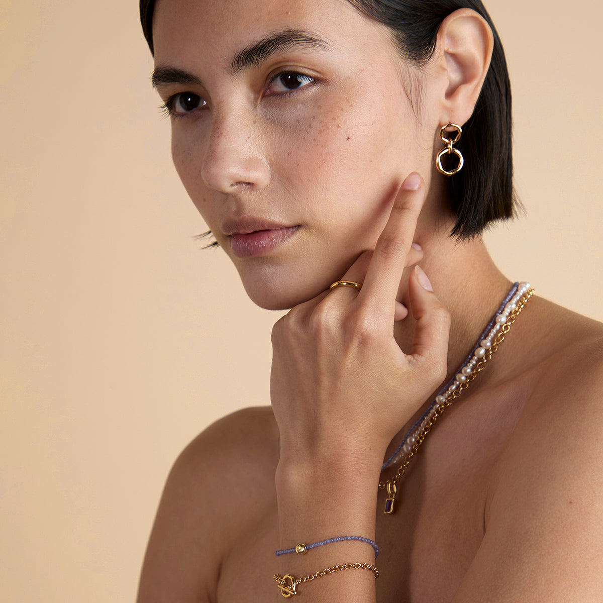 Tanzanite December Beaded Bracelet in Solid Gold