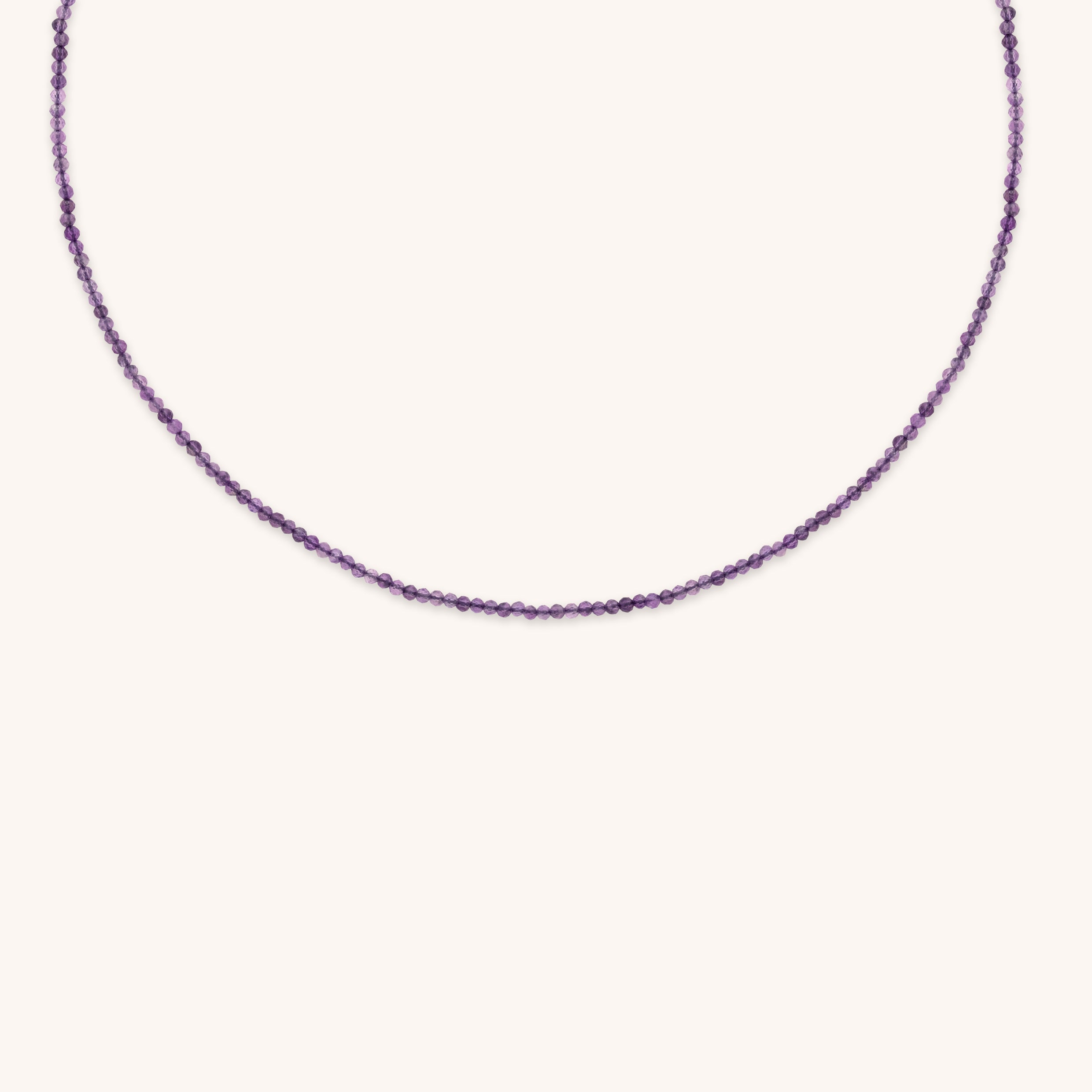 Amethyst February Beaded Necklace in Solid Gold