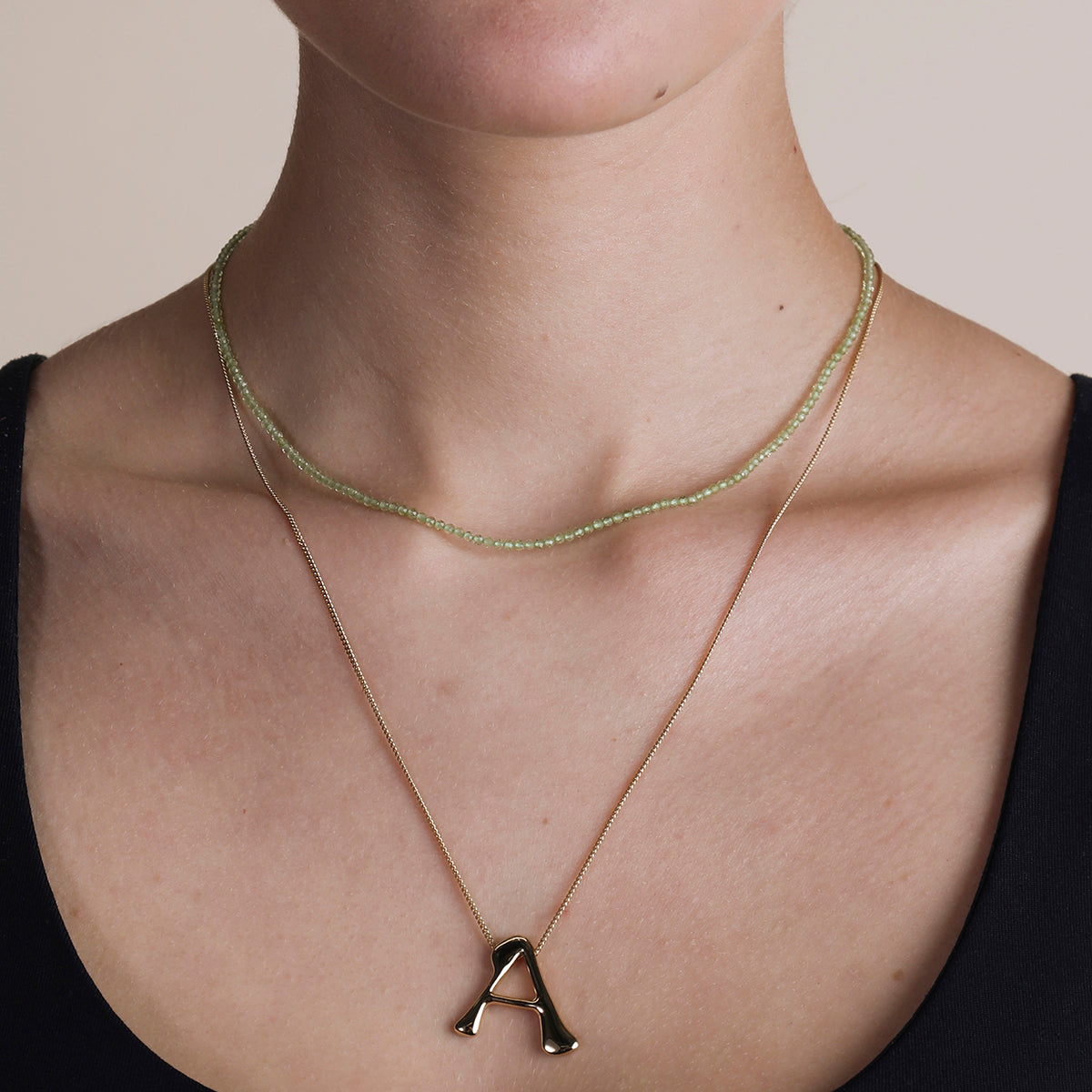 Peridot August Beaded Necklace in Solid Gold