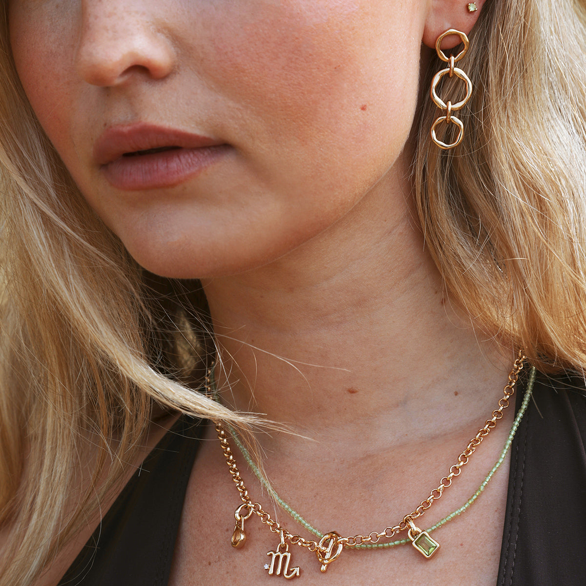Peridot August Beaded Necklace in Solid Gold
