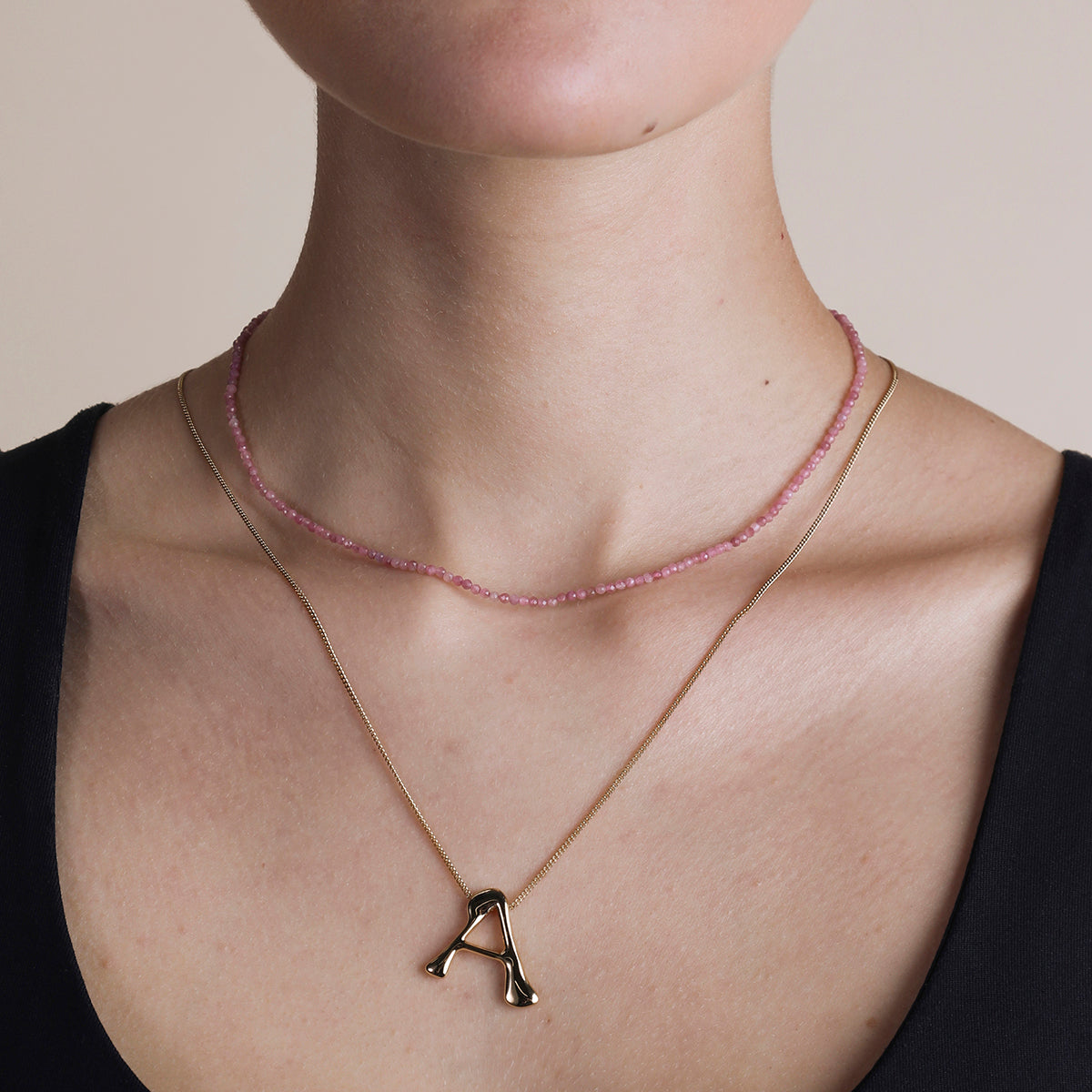 Tourmaline October Beaded Necklace in Solid Gold