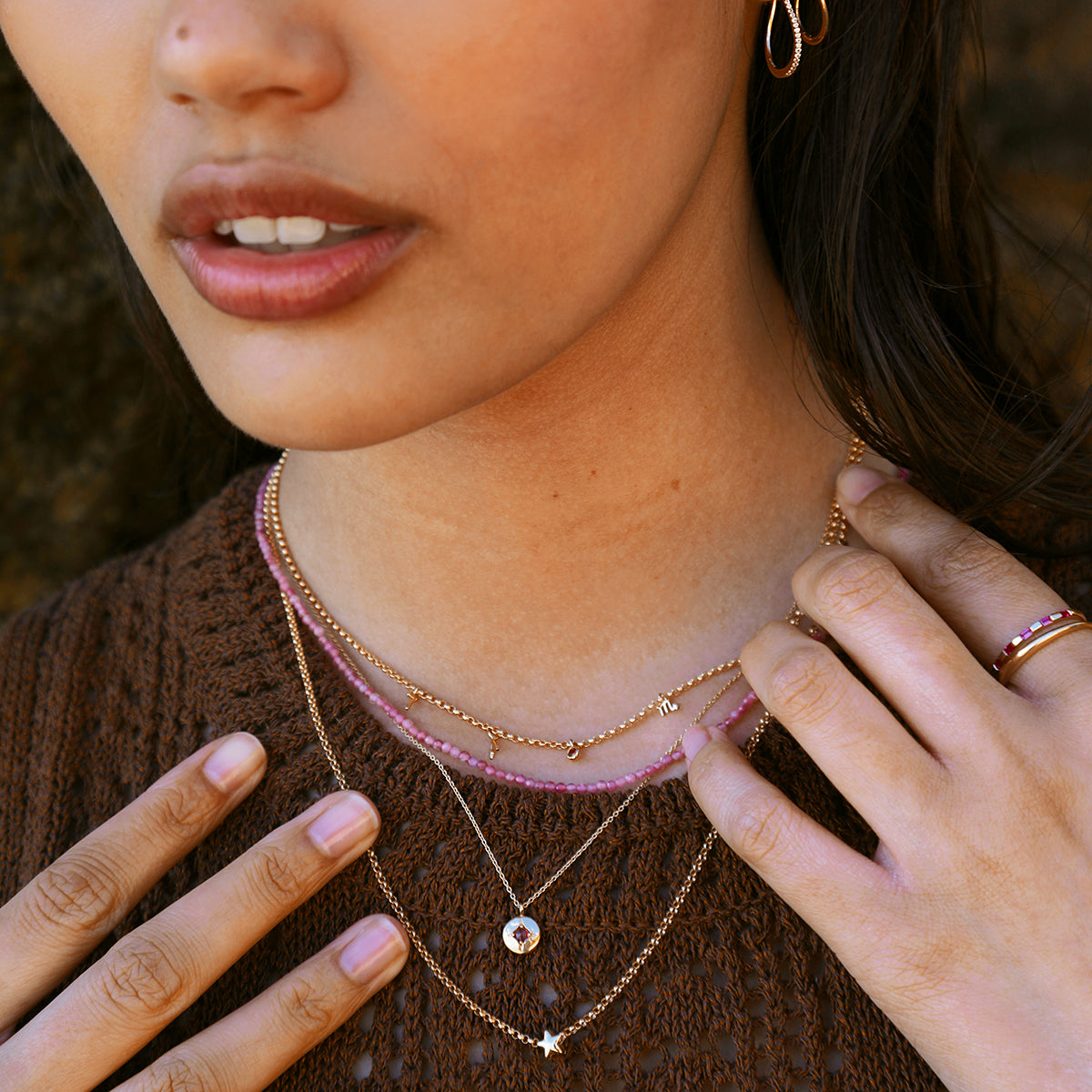 Tourmaline October Beaded Necklace in Solid Gold