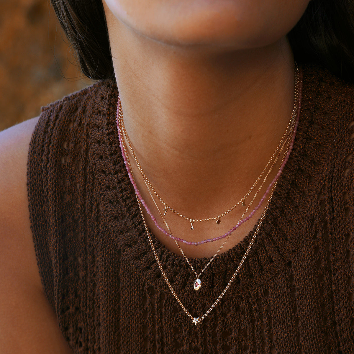 Tourmaline October Beaded Necklace in Solid Gold