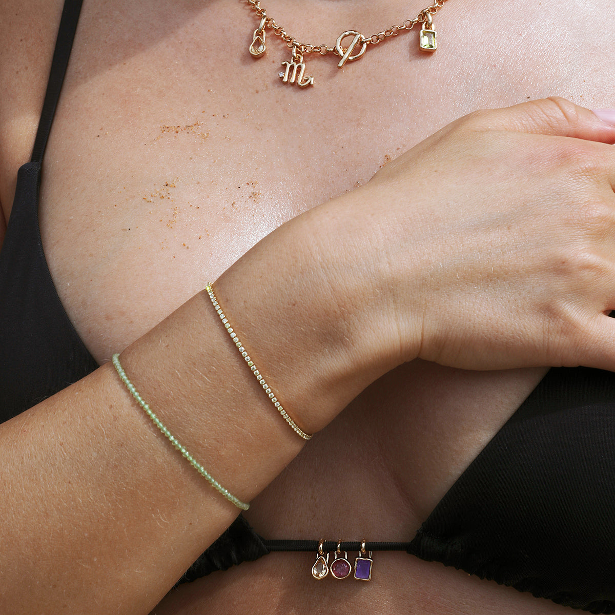 Citrine November Beaded Necklace in Solid Gold