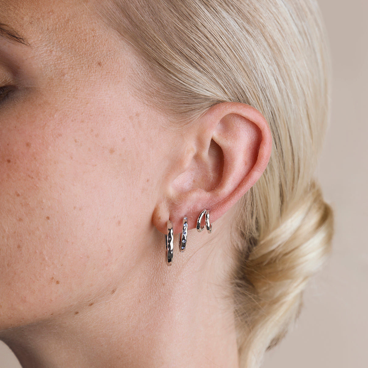 Molten Blue Crystal Hoops in Silver