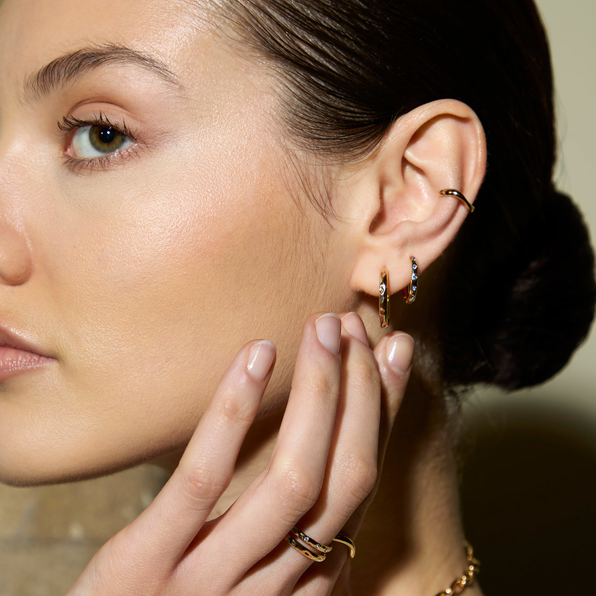 Molten Textured Hoops in Gold