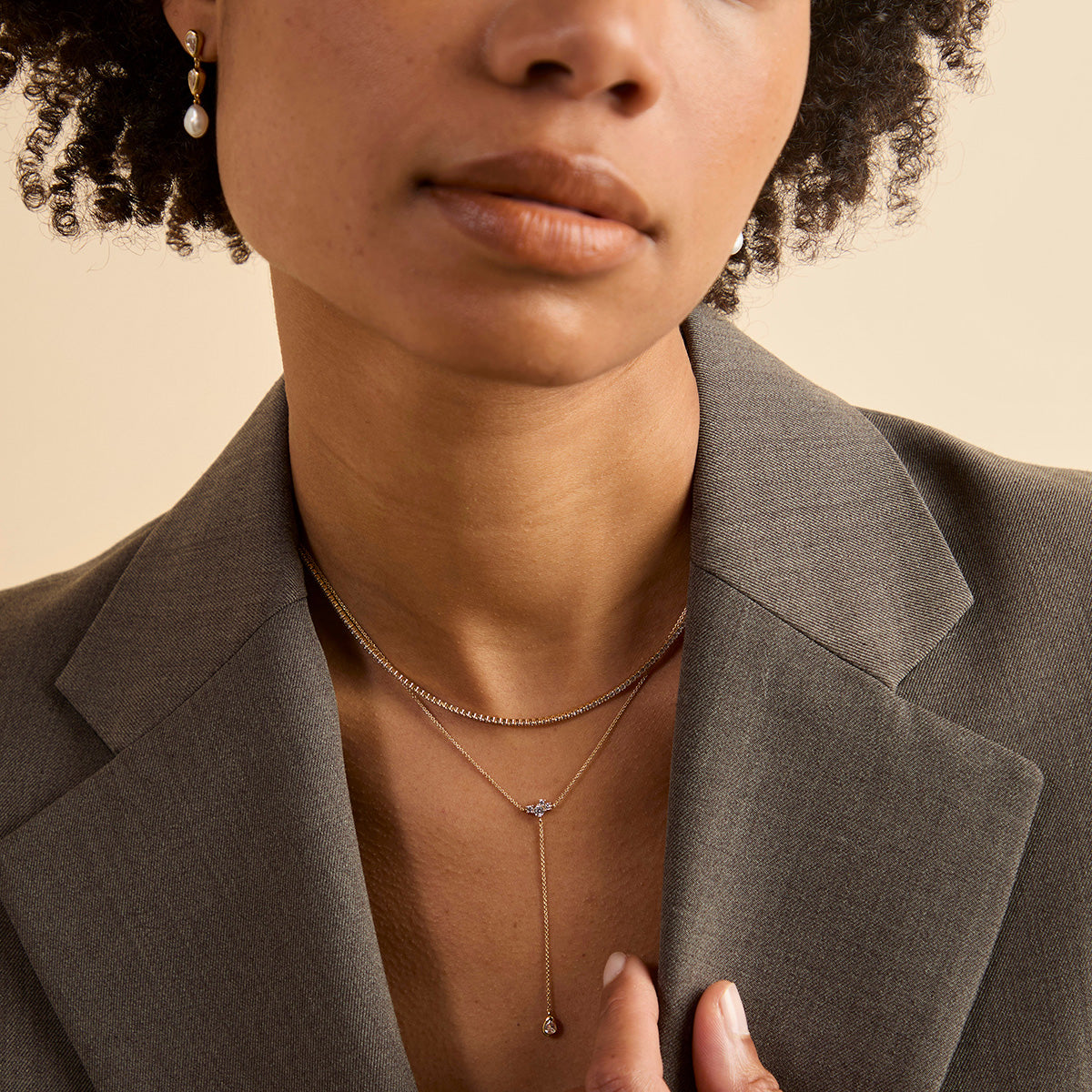 Pear Bezel Cluster Lariat-Astrid & Miyu