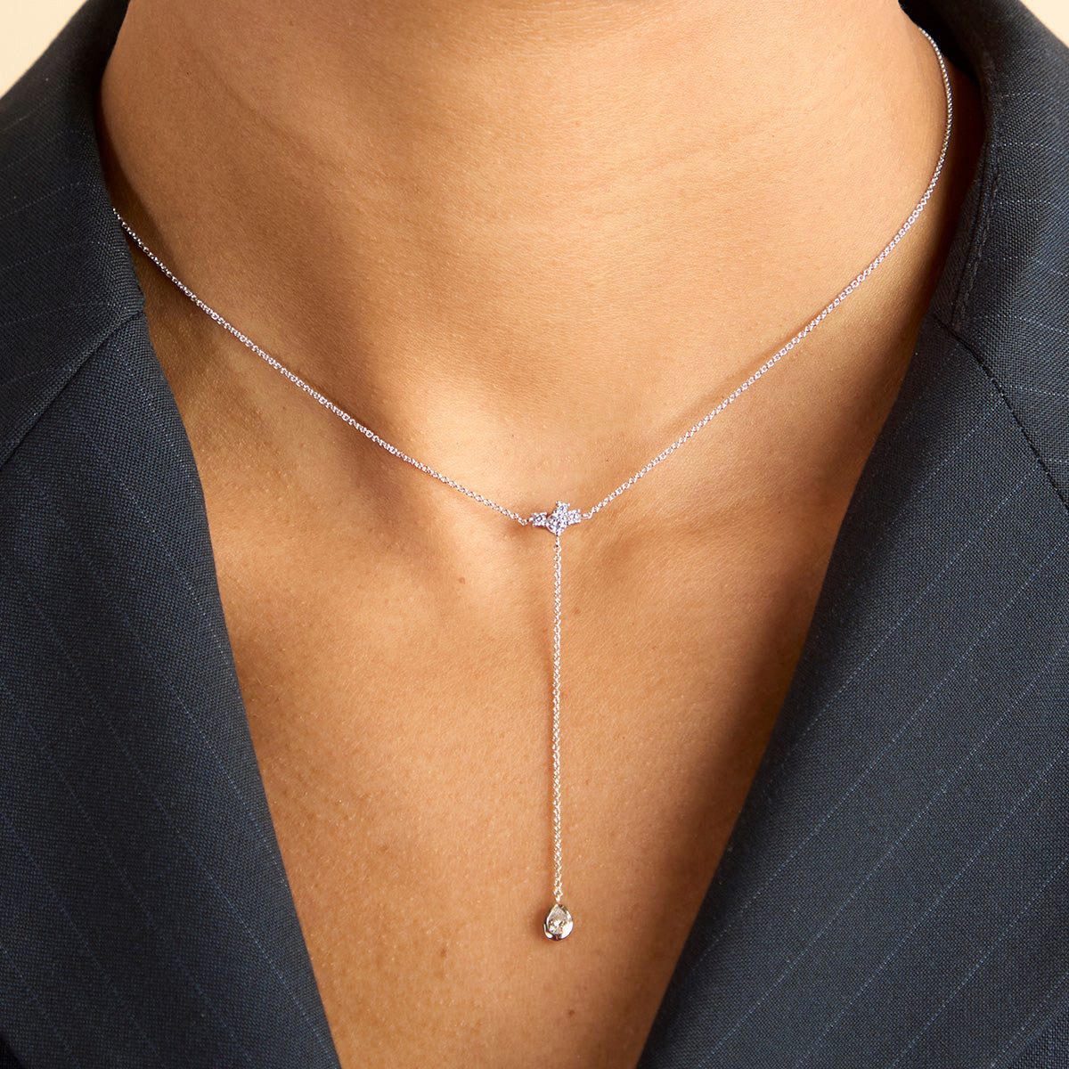 Pear Bezel Cluster Lariat-Astrid & Miyu