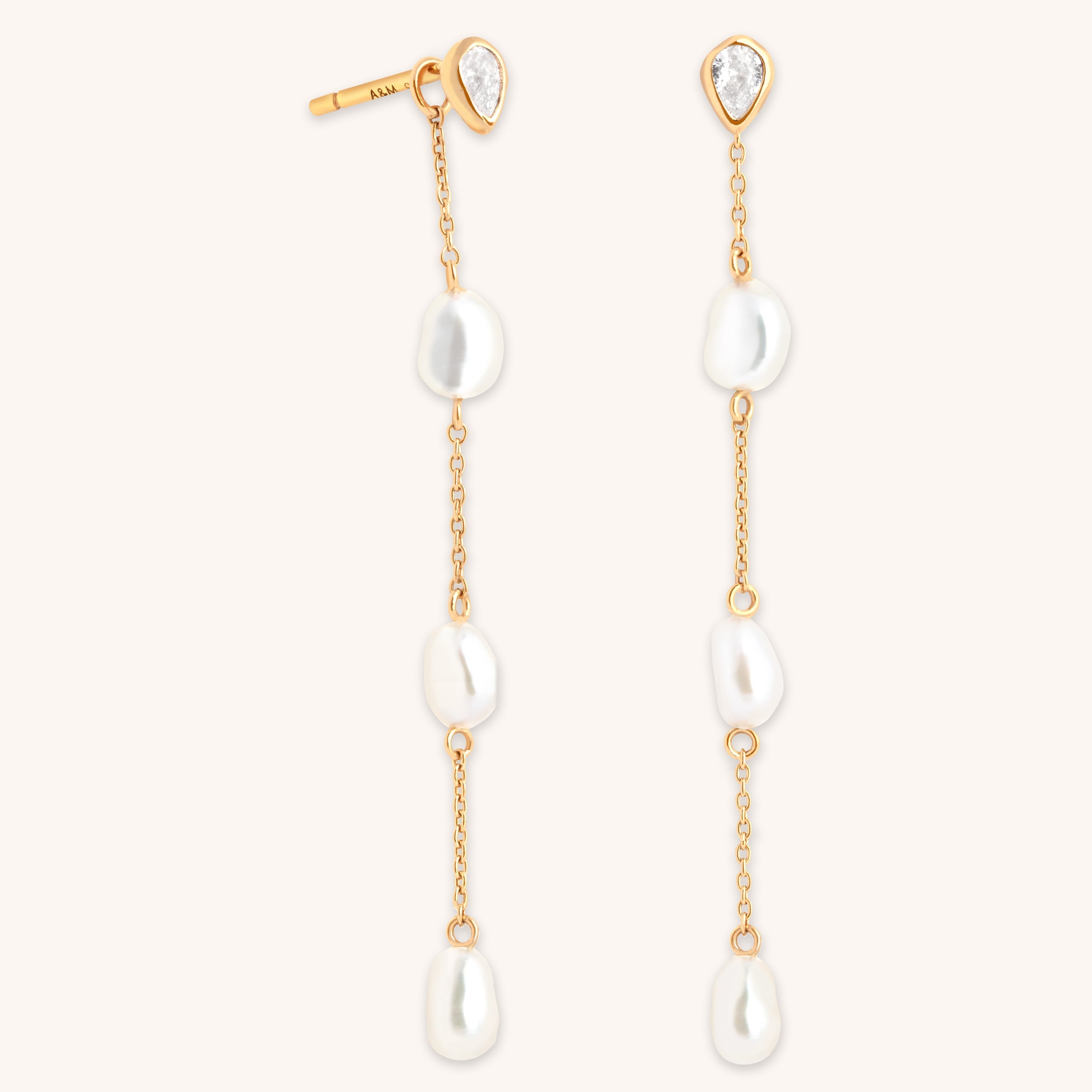 Pearl Chain Drop Studs-Astrid & Miyu