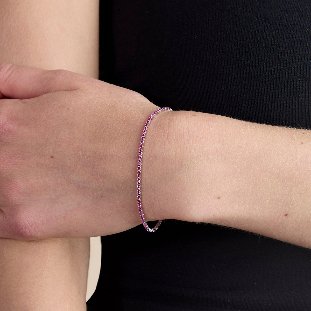 Pink Tennis Chain Bracelet in Silver