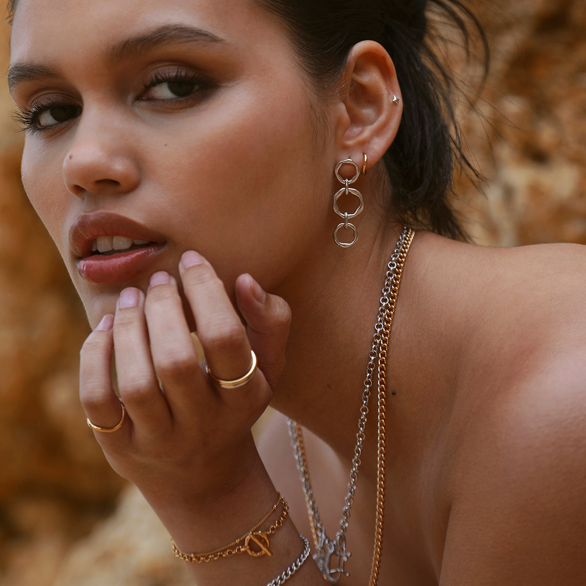 Molten Link Drop Studs in Silver