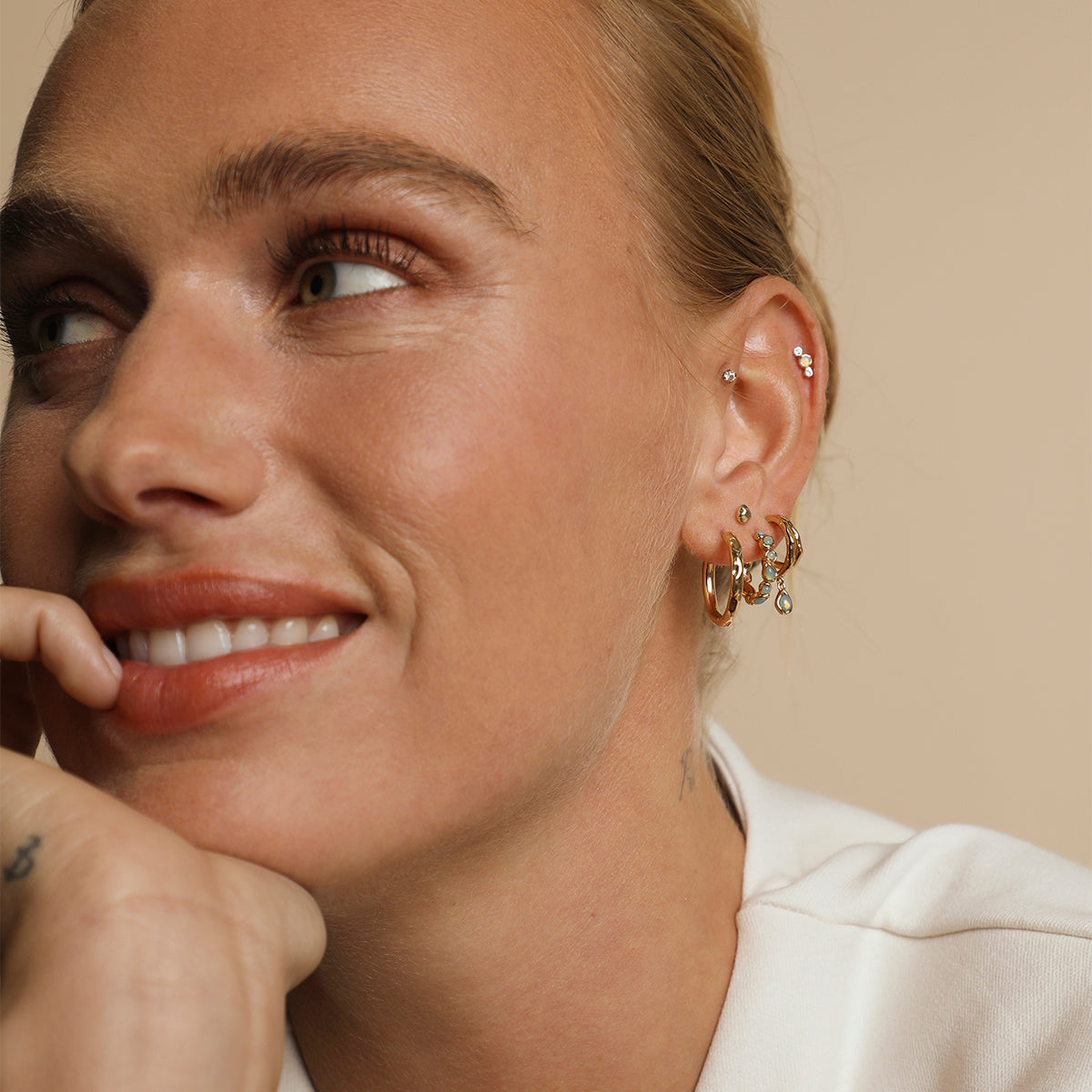 Molten Opal Cluster Piercing Stud in Solid Gold