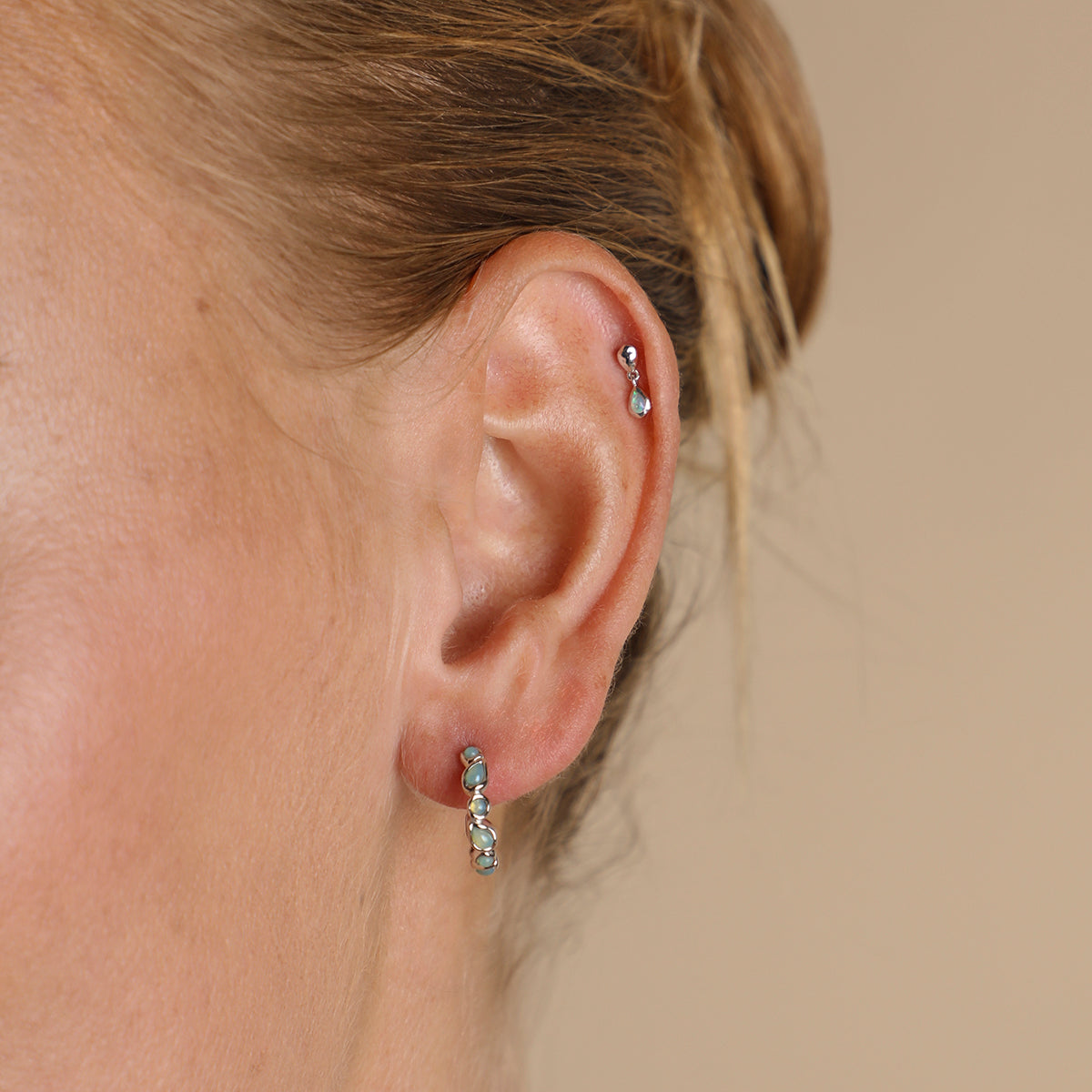 Molten Opal Charm Piercing Stud in Solid White Gold