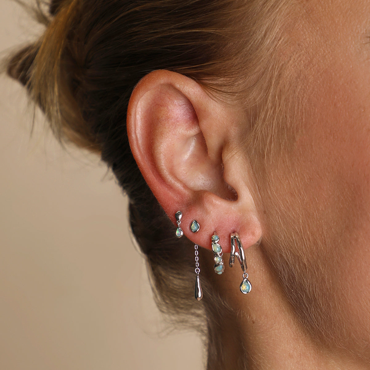 Molten Opal Charm Piercing Stud in Solid White Gold