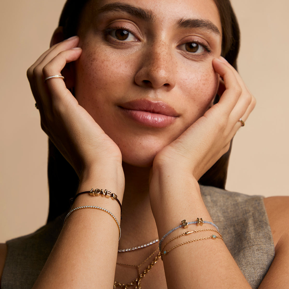 B Initial Click Charm in Solid Gold