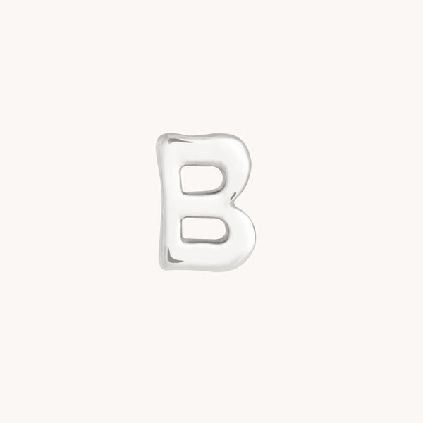 B Initial Click Charm in Solid White Gold