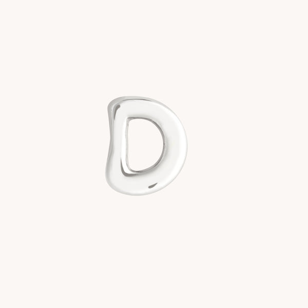 D Initial Click Charm in Solid White Gold
