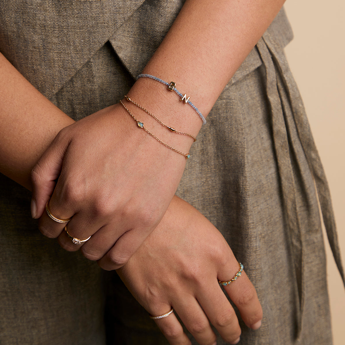 N Initial Click Charm in Solid Gold