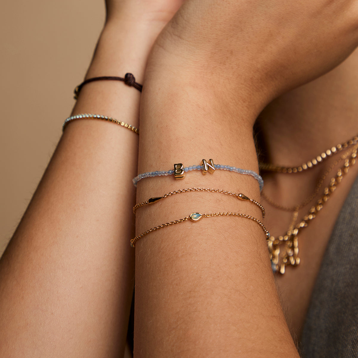 N Initial Click Charm in Solid Gold