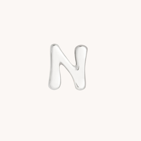 N Initial Click Charm in Solid White Gold