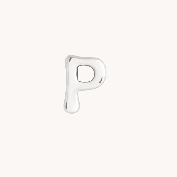 P Initial Click Charm in Solid White Gold