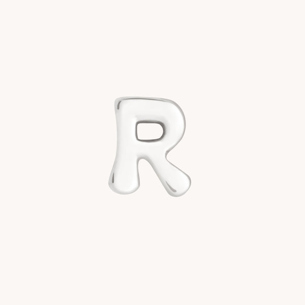 R Initial Click Charm in Solid White Gold