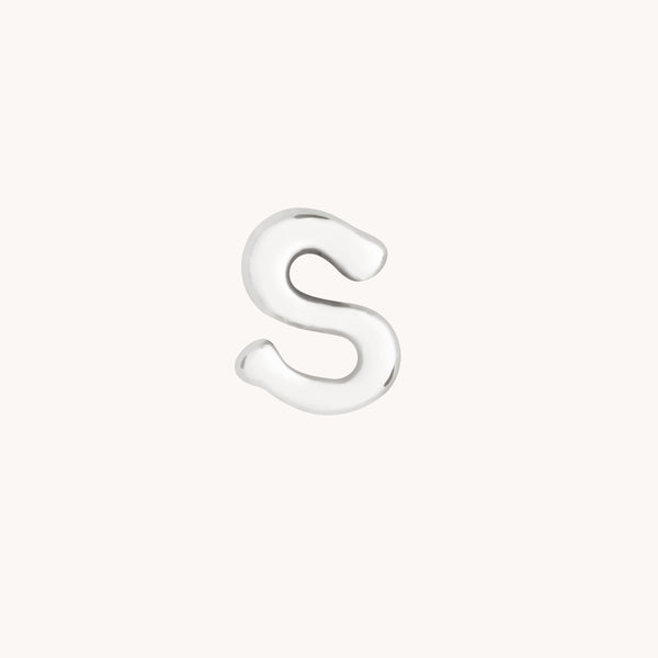 S Initial Click Charm in Solid White Gold