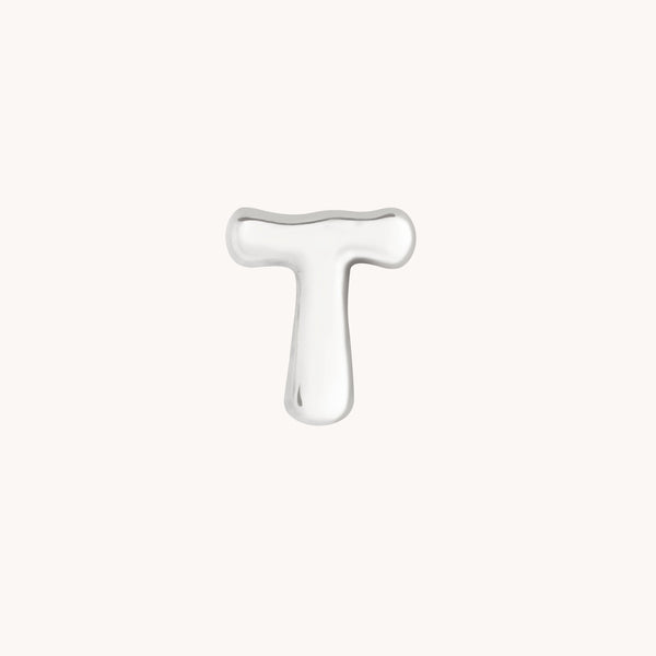 T Initial Click Charm in Solid White Gold