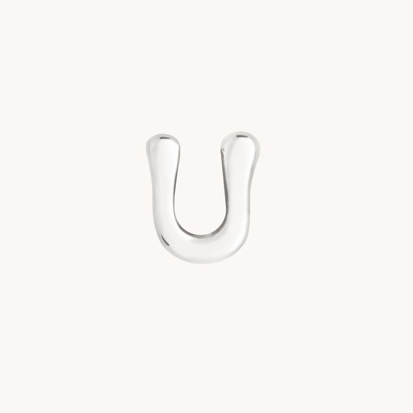 U Initial Click Charm in Solid White Gold
