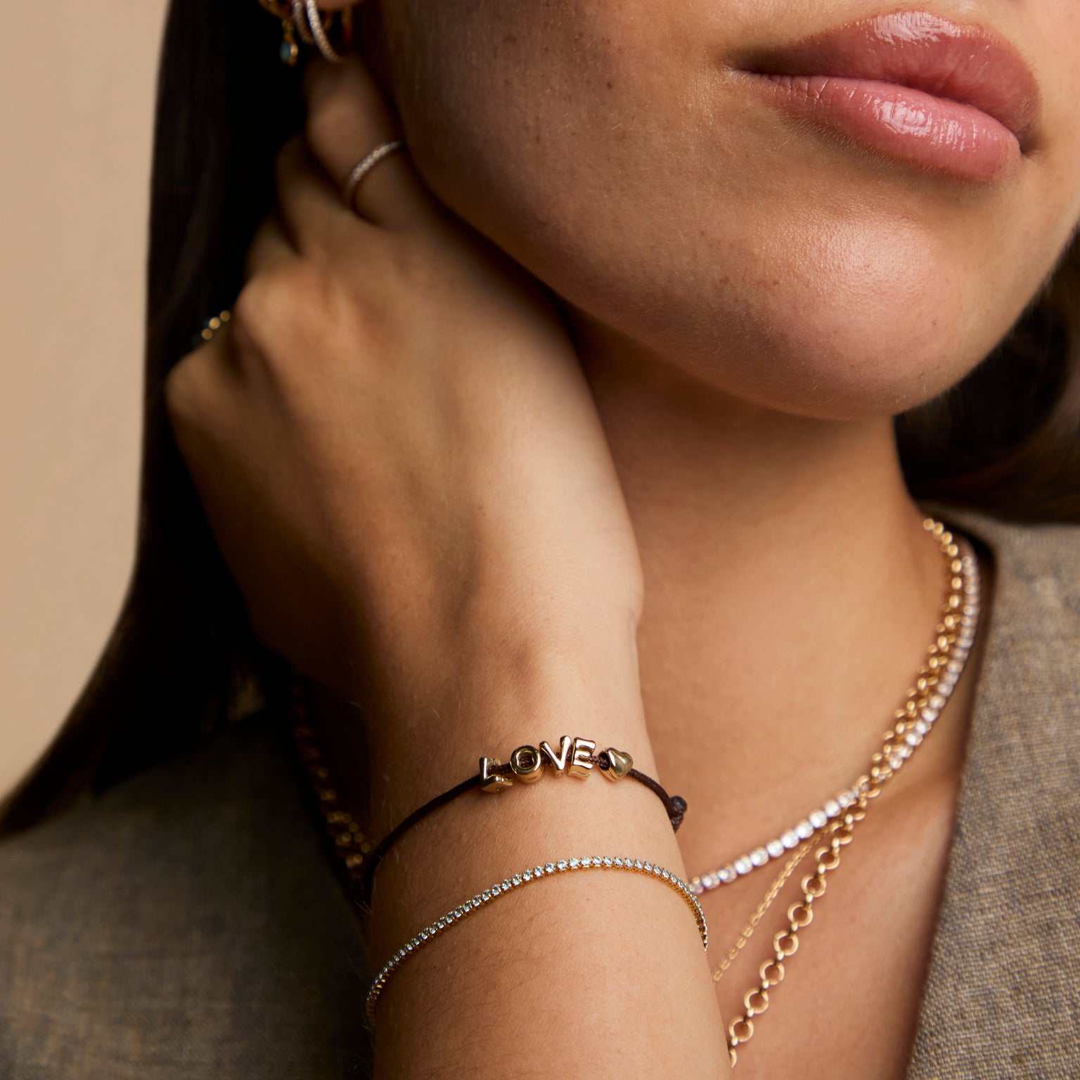 V Initial Click Charm in Solid Gold