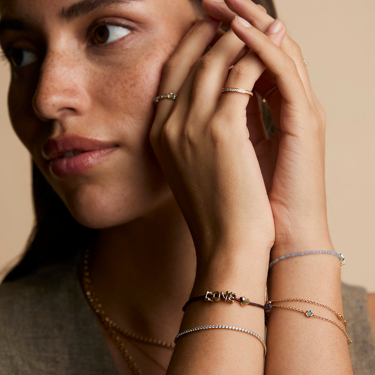 V Initial Click Charm in Solid Gold