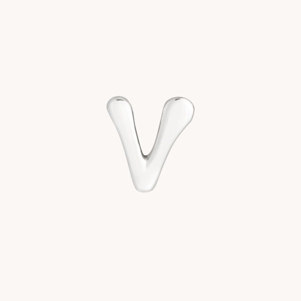 V Initial Click Charm in Solid White Gold