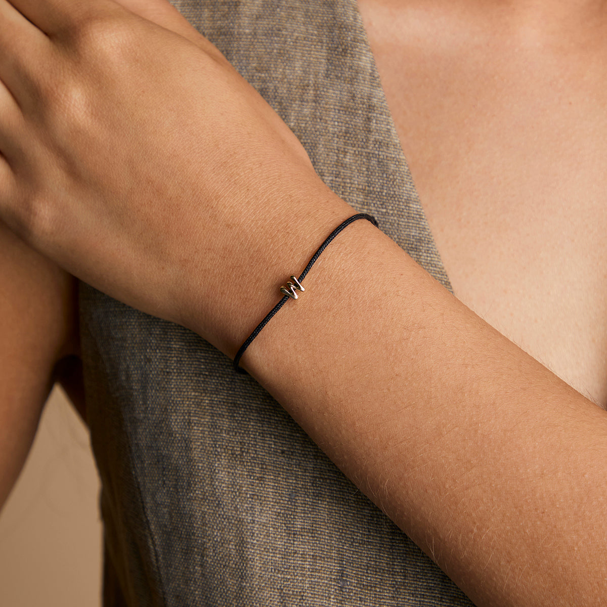 W Initial Click Charm in Solid Gold
