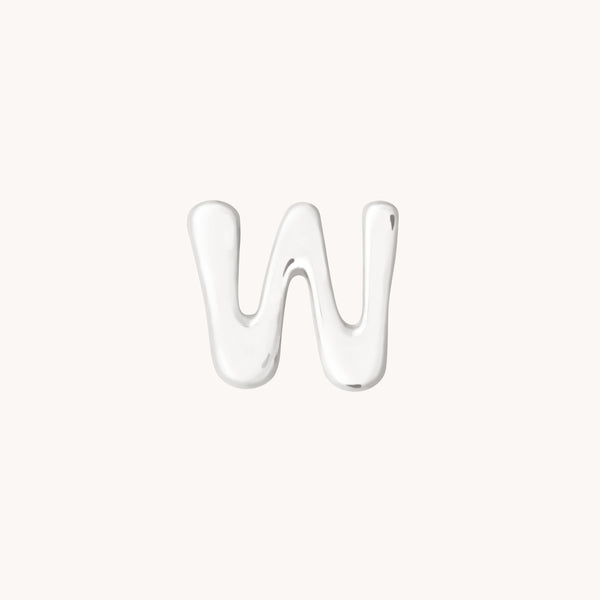 W Initial Click Charm in Solid White Gold