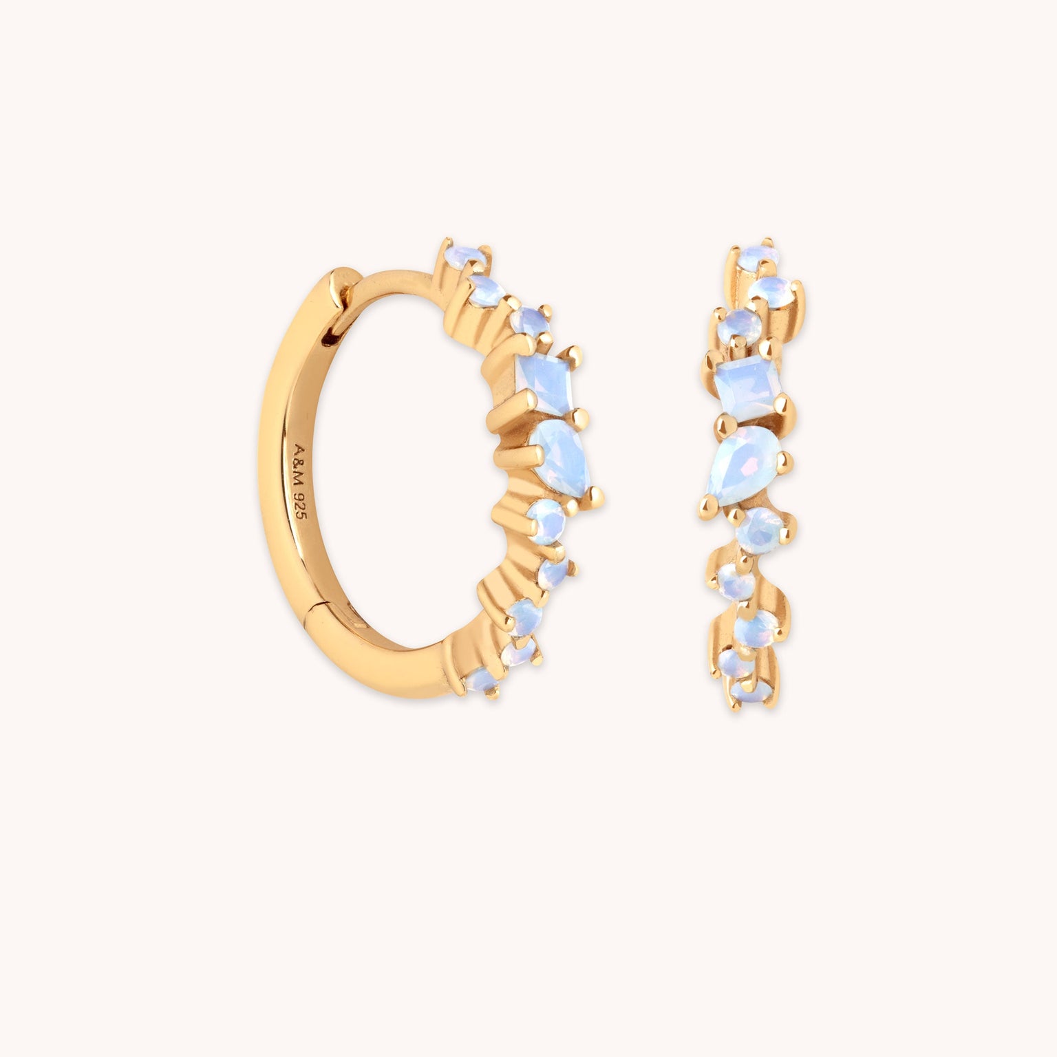 Moonstone Cluster Hoops in Gold