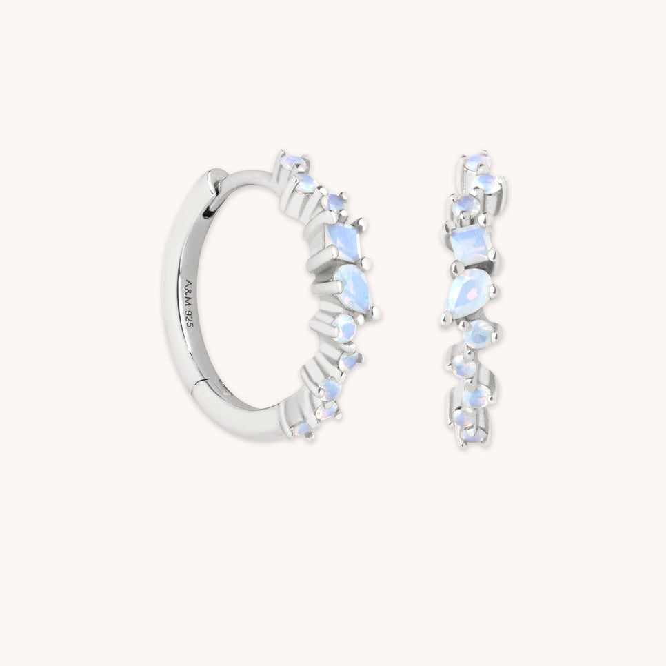 Moonstone Cluster Hoops in Silver