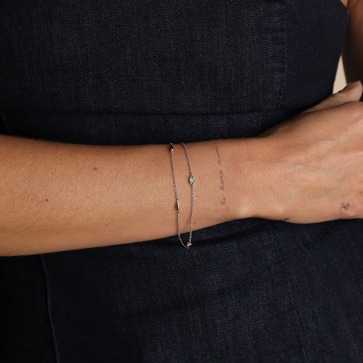 Opal Charm Double Bracelet in Silver