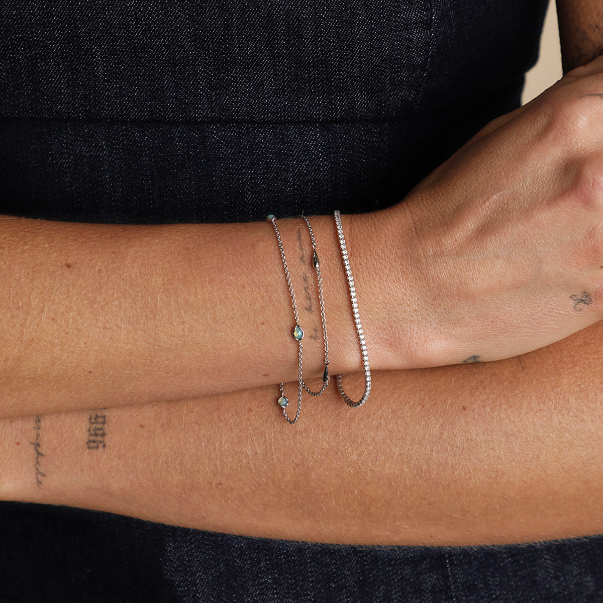 Opal Charm Double Bracelet in Silver