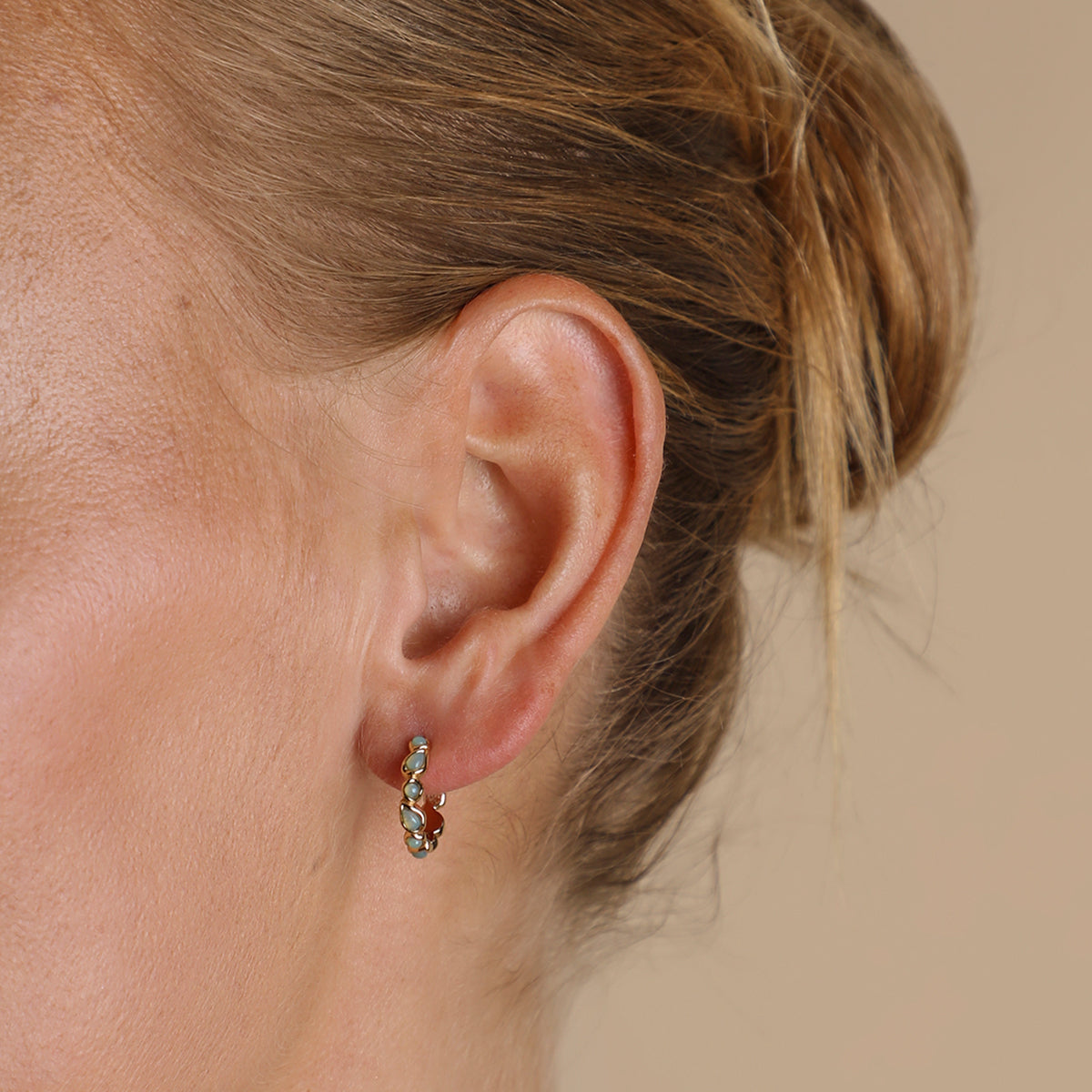 Opal Pear Bezel Hoops in Gold