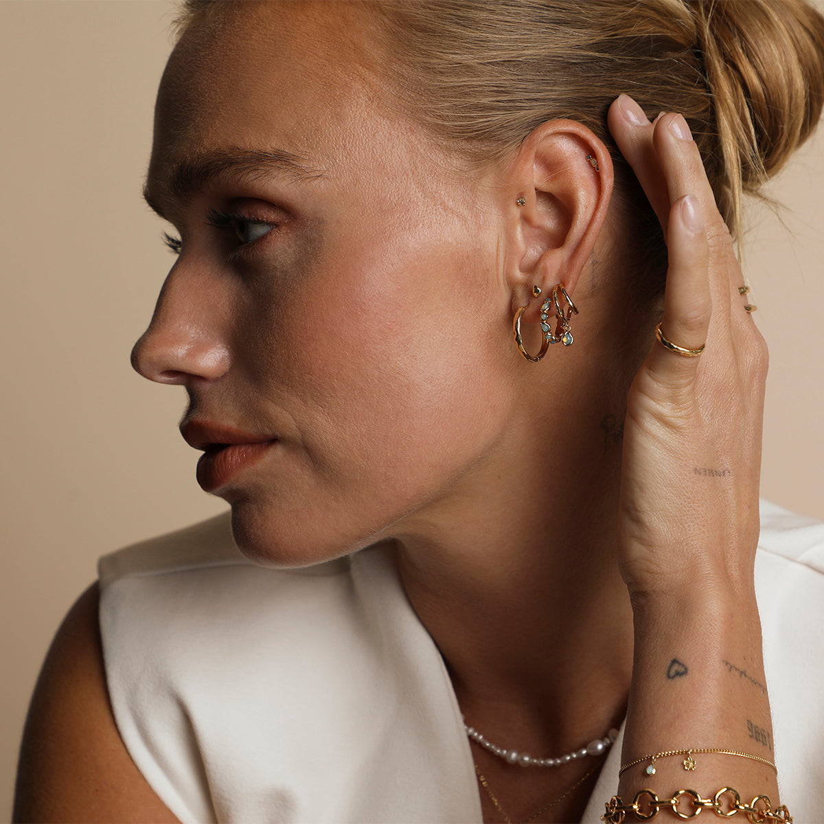 Opal Pear Bezel Hoops in Gold