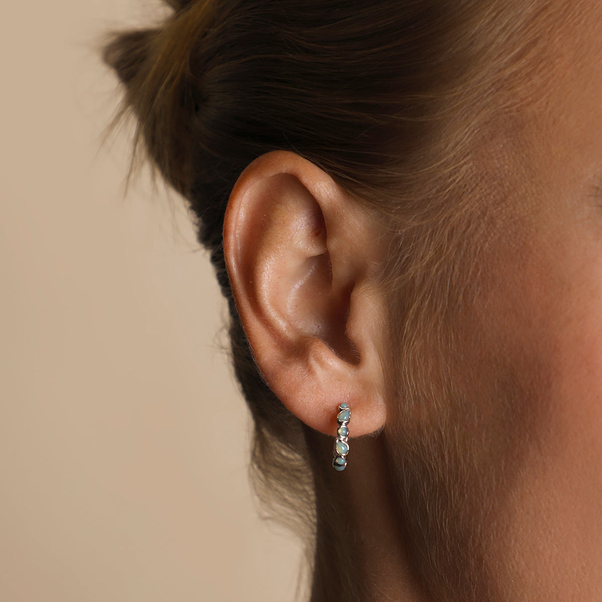 Opal Pear Bezel Hoops in Silver